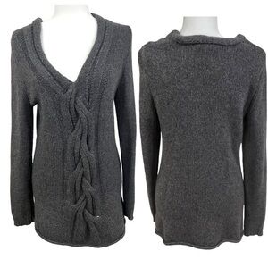 C by Bloomingdales 100% Cashmere V-Neck Braided Gray Pullover Sweater Sz Medium